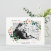 赤面フローラ写真結婚式の日付カードを保存 サンキューカード (スタンド正面)