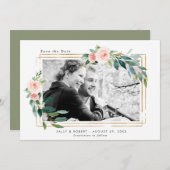 赤面フローラ写真結婚式の日付カードを保存 サンキューカード (正面/裏面)