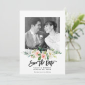 赤面フローラ写真結婚式の日付カードを保存 サンキューカード (スタンド正面)