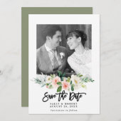 赤面フローラ写真結婚式の日付カードを保存 サンキューカード (正面/裏面)