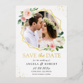 赤面フローラ幾何写真保存実在日 箔招待状 (正面)