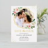 赤面フローラ幾何写真保存実在日 箔招待状 (立ち正面)