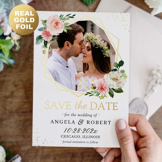 赤面フローラ幾何写真保存実在日 箔招待状