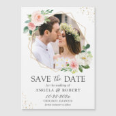 赤面フローラ幾何写真日付磁石を保存 (正面)