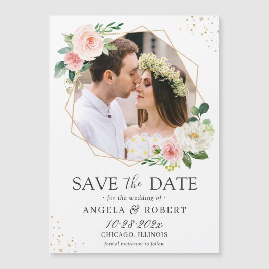 赤面フローラ幾何写真日付磁石を保存 (正面)