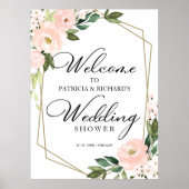 赤面フローラ幾何学的ウェディングシャワーウェルカムサイン ポスター (正面)