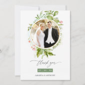 赤面フローラ幾何結婚画像コラージュ サンキューカード (正面)