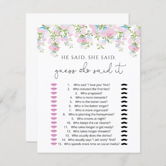 赤面フローラ彼は彼女は推測ゲームカードを言った (正面/裏面)