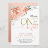 赤面フローラ恋しく思小1歳の誕生日 招待状 (正面/裏面)