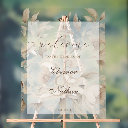 赤面フローラ春結婚夏のウェルカムサイン アクリルサイン (ニュートラル)