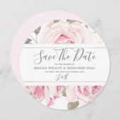 赤面フローラ水彩ピンク結婚ズ セーブザデート (正面/裏面)