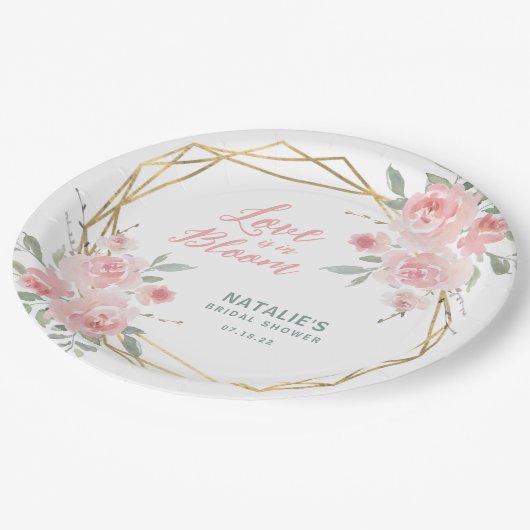 赤面フローラ水彩ブライダルシャワー ペーパープレート (アングル)
