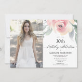 赤面フローラ水彩女性の成人誕生日写真 招待状 (正面)
