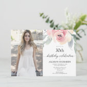 赤面フローラ水彩女性の成人誕生日写真 招待状 (スタンド正面)