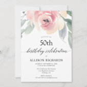 赤面フローラ水彩女性アダルトバースデーパーティー 招待状 (正面)