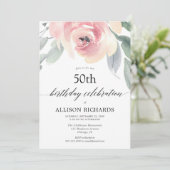 赤面フローラ水彩女性アダルトバースデーパーティー 招待状 (スタンド正面)