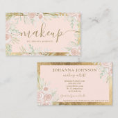 赤面フローラ水色ピンク金ゴールドフレームの構成 名刺 (正面/裏面)