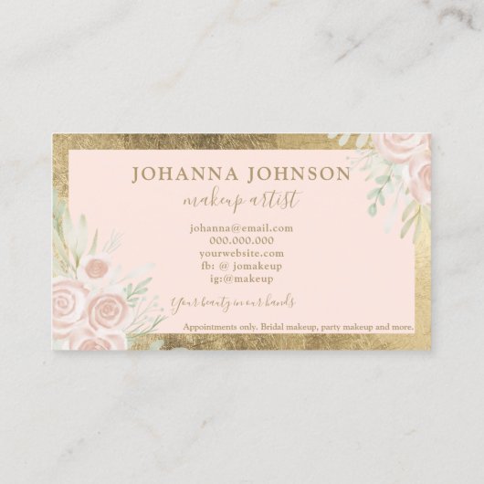 赤面フローラ水色ピンク金ゴールドフレームの構成 名刺 (裏面)