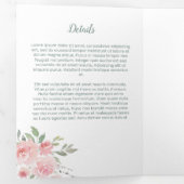 赤面フローラ水色金ゴールドフレーム写真結婚の 三つ折り招待状 (内部最初)