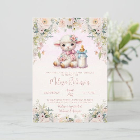 赤面フローラ生まれたばかりのラムベビーシャワー 招待状 (スタンド正面)