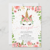 赤面フローラ眠いユニコーン仮想ベビーシャワー 招待状 (正面)