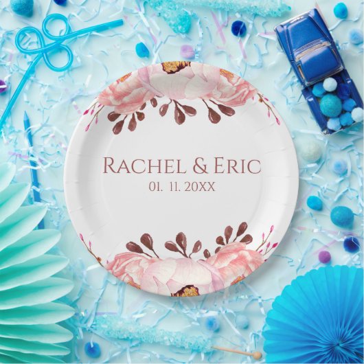 赤面フローラ紙プレート付名前をカスタムする ペーパープレート (パーティー)