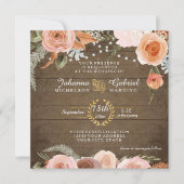 赤面フローラ素朴秋ウッドフォレストグリーンリーフ 招待状 (正面)