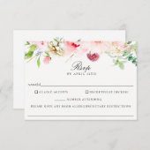 赤面フローラ結婚の食物アレルギーRSVPカード 出欠カード (正面/裏面)