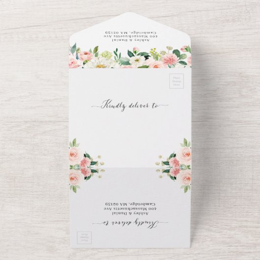 赤面フローラ結婚ジオメトリック（ENVは不要） オールインワン招待状 (外側)