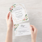 赤面フローラ結婚ジオメトリック（ENVは不要） オールインワン招待状 (貼ってはがせる)