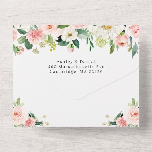 赤面フローラ結婚ジオメトリック（ENVは不要） オールインワン招待状 (裏面)