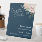 赤面フローラ結婚ネイビーの署名ドリンクサイン 台座サイン (インサイチュ)