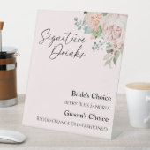 赤面フローラ結婚ピンクの署名ドリンクの看板 台座サイン (インサイチュ)