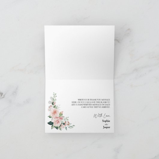 赤面フローラ結婚ホワイト折り畳みサンキューカード サンキューカード (内部)