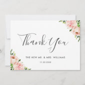 赤面フローラ緑の金ゴールド幾何学的結婚写真 サンキューカード (裏面)