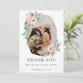 赤面フローラ緑の金ゴールド幾何学的結婚写真 サンキューカード (スタンド正面)