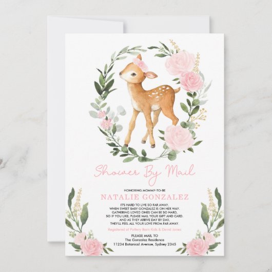 赤面フローラ緑化ベビー鹿シャワーバイメール 招待状 (正面)