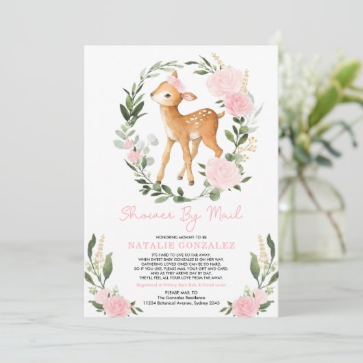赤面フローラ緑化ベビー鹿シャワーバイメール 招待状 (スタンド正面)