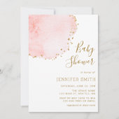 赤面フローラ花びら金ゴールドグリッタードットベビーシャワー 招待状 (正面)