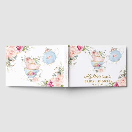 赤面フローラ茶パーティーベビーブライダルシャワー誕生日 ゲストブック (全面)