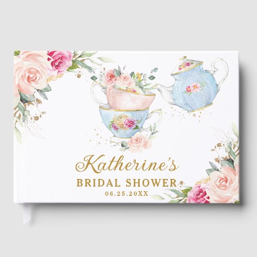 赤面フローラ茶パーティーベビーブライダルシャワー誕生日 ゲストブック (正面)