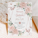 赤面フローラ蝶バラ金ゴールドSweet sixteen 招待状<br><div class="desc">この赤面エレガントピンクのフローラ甘い16誕生日の招待カードを簡単かつ迅速にパーソナライズ。単にクリックデザインツールを使用して編集ボタンをクリックして、文字の編集、フォントおよびフォントの色の変更。柔らかい水色の赤面ピンクのバラ、バラ金ゴールド蝶とモダンバラ金ゴールド幾何学的フレームを特徴とする。ストアで使用可能な一致アイテム。ハサマーセット素晴らし書類</div>