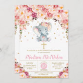 赤面フローラ象《キリスト教》洗礼式や命名式バプティスガール 招待状 (正面/裏面)