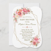 赤面フローラ金ゴールドグリッターフレームベビーシャワー 招待状 (正面)