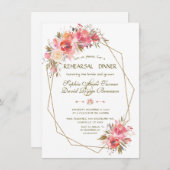 赤面フローラ金ゴールドグリッターフレームリハーサルディナー 招待状 (正面/裏面)