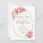 赤面フローラ金ゴールドグリッターフレームリハーサルディナー 招待状 (正面)
