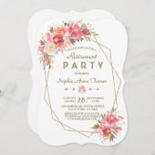 赤面フローラ金ゴールドグリッターフレーム廃棄パーティー 招待状 (正面/裏面)