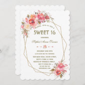 赤面フローラ金ゴールドグリッターFramSweet sixteen 招待状 (正面/裏面)