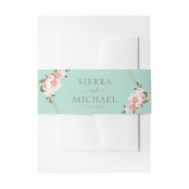 赤面フローラ金ゴールドジオメトリックミントグリーン結婚ズ 招待状ベリーバンド