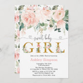 赤面フローラ金ゴールドスイートガールベビーシャワー 招待状 (正面/裏面)